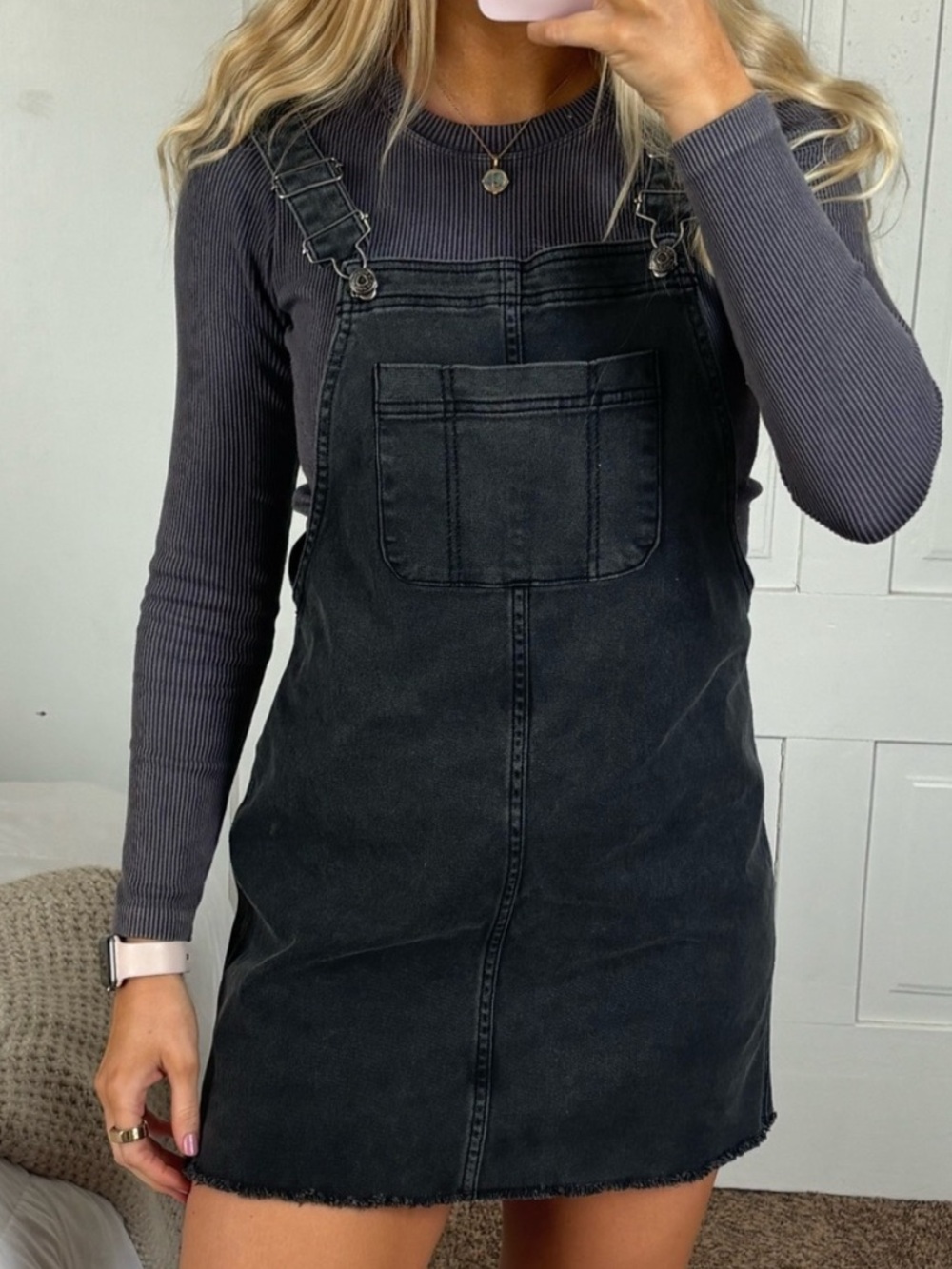 Black Denim Overalls Dress